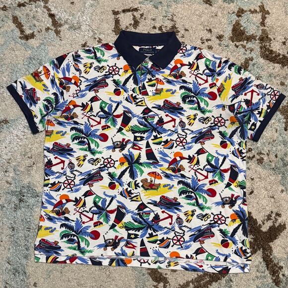 Polo Ralph Lauren Classic Fit Shirt Polo Bear Surf Nautical AOP Size Large - Picture 1 of 8